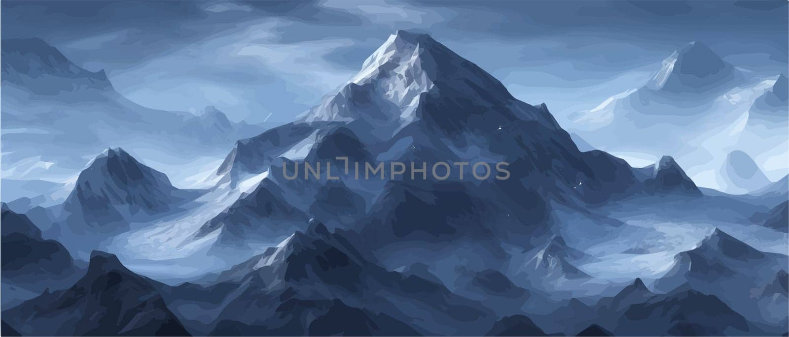 Fantasy epic magic mountain landscape. Mystical winter valley valley , Panoramic view of big mountains . Mountains by kasynets_olena