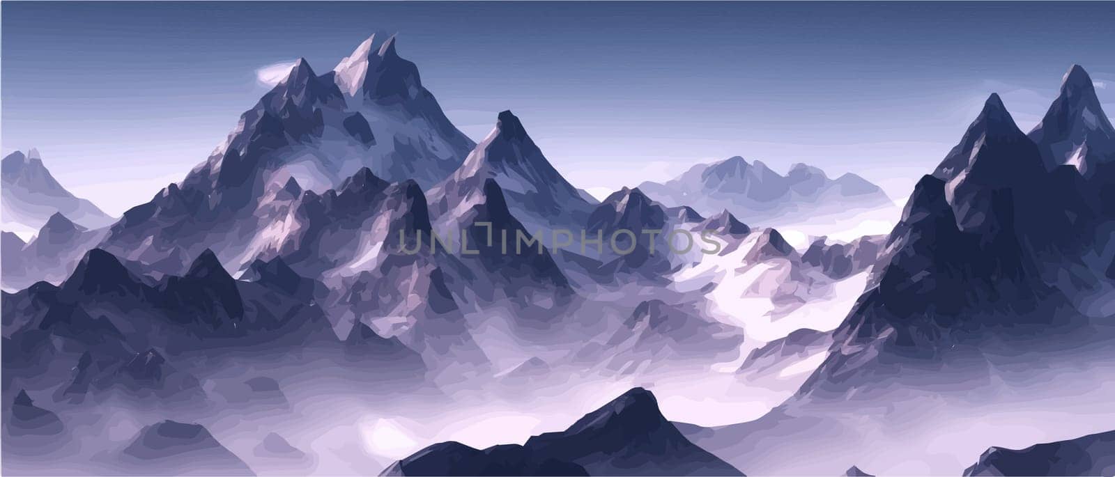 Fantasy epic magic mountain landscape. Mystical winter valley valley , Panoramic view of big mountains . Mountains by kasynets_olena