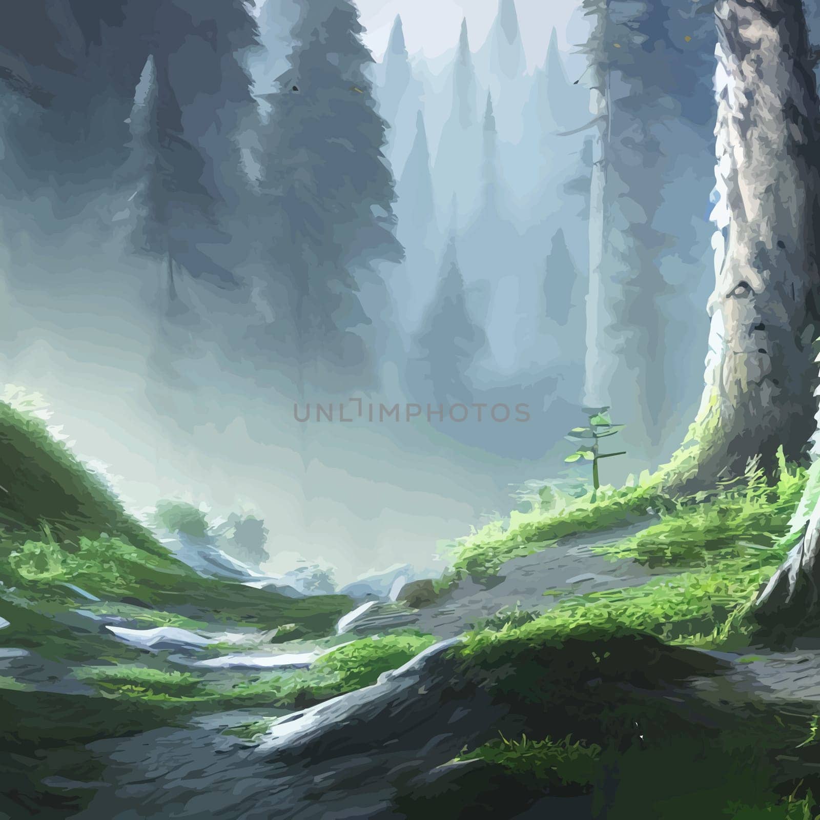 Nature and landscape. illustration trees, forests, mountains, plants. Image for background, card or cover by kasynets_olena