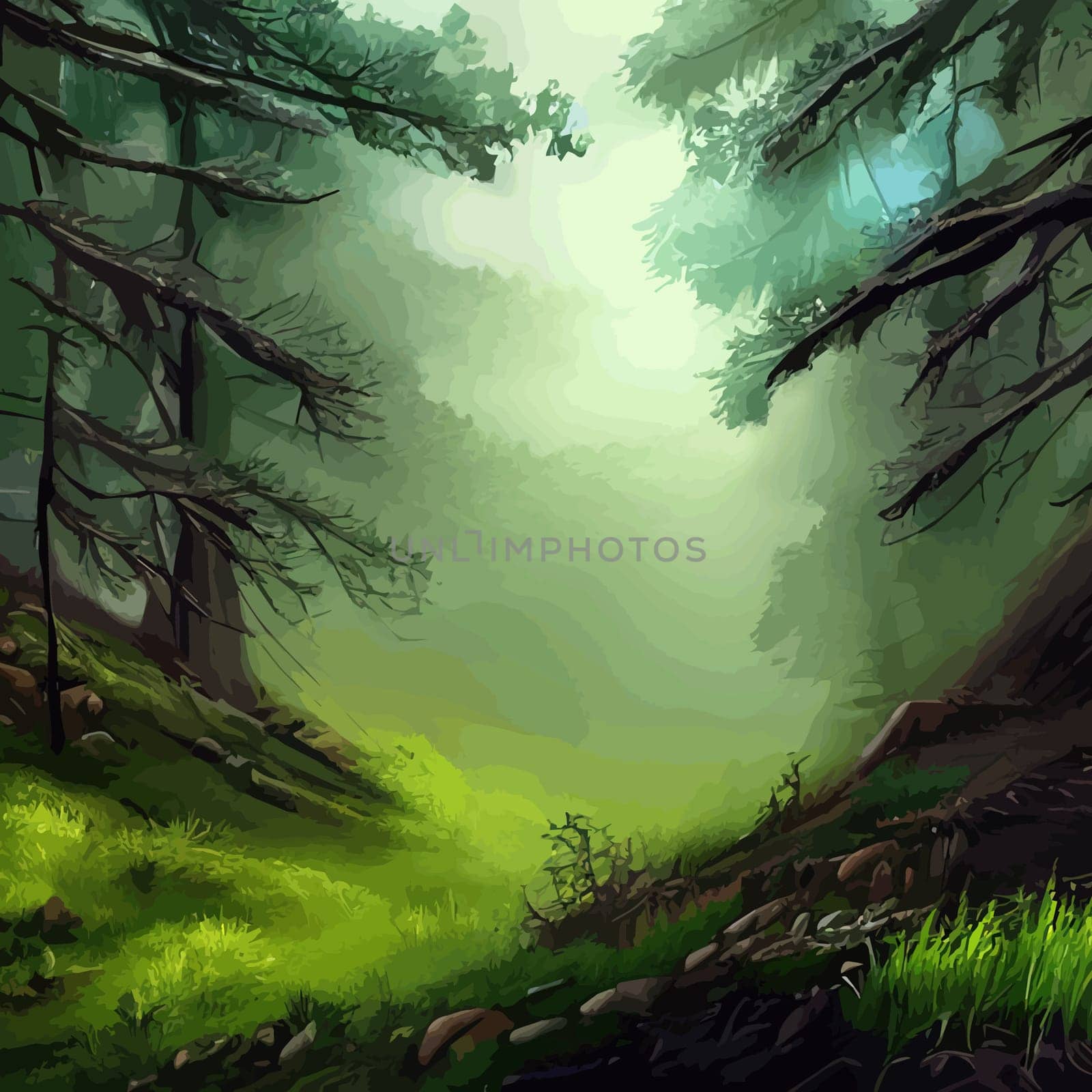 Nature and landscape. illustration trees, forests, mountains, plants. Image for background, card or cover by kasynets_olena