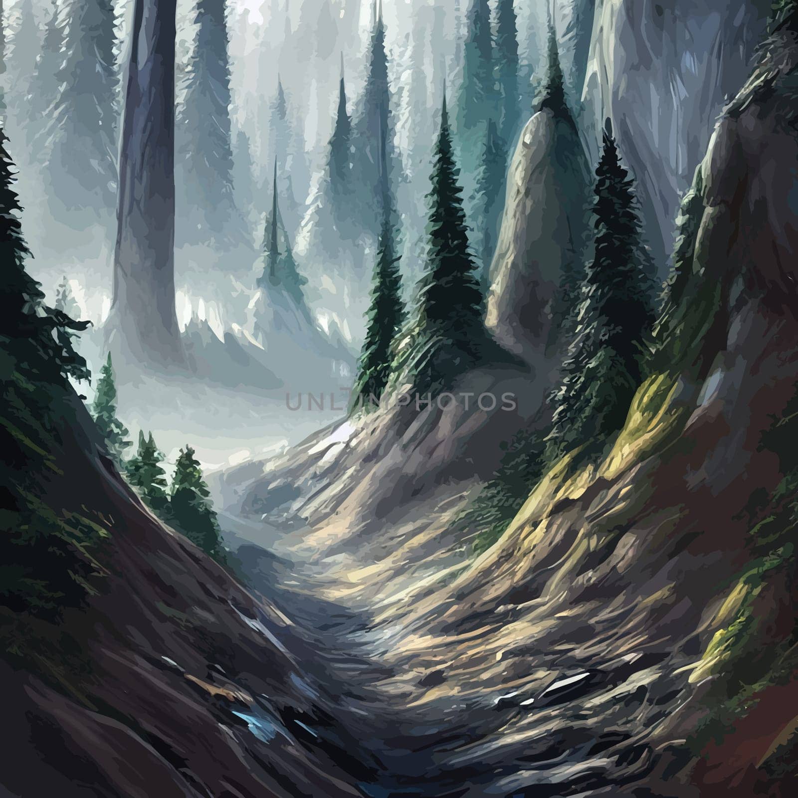 Nature and landscape. illustration trees, forests, mountains, plants. Image for background, card or cover by kasynets_olena