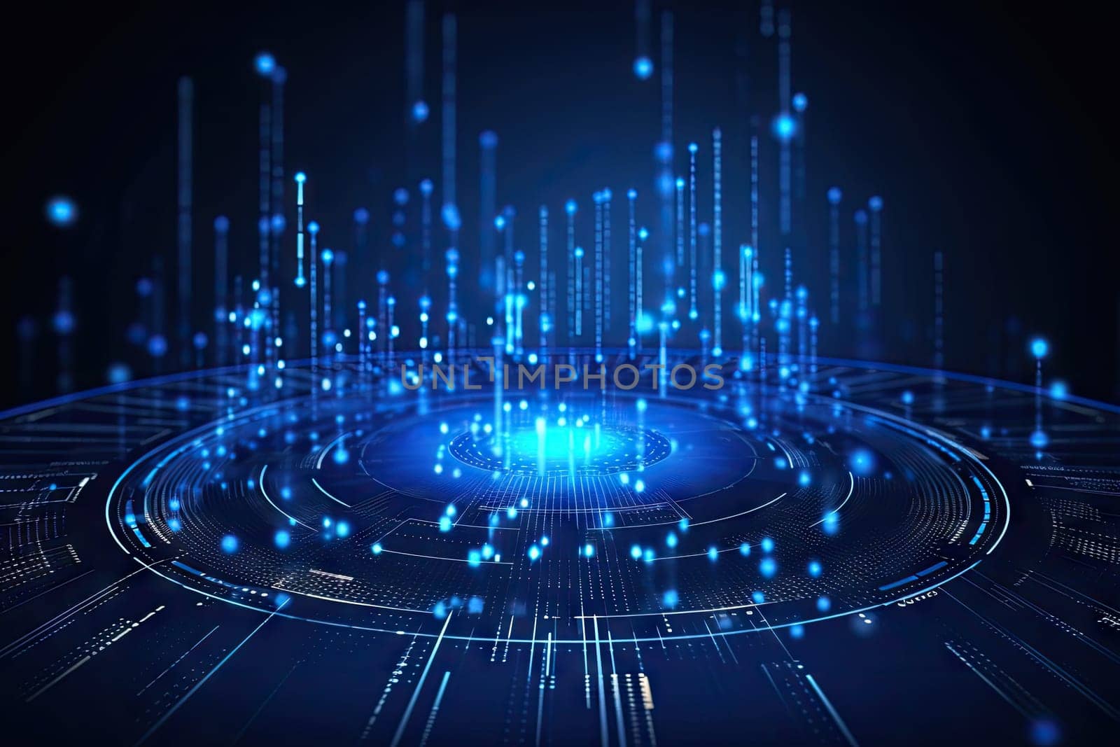 big data concept blue futuristic digital style There is a force of energy attraction in the future world by Generative AI.