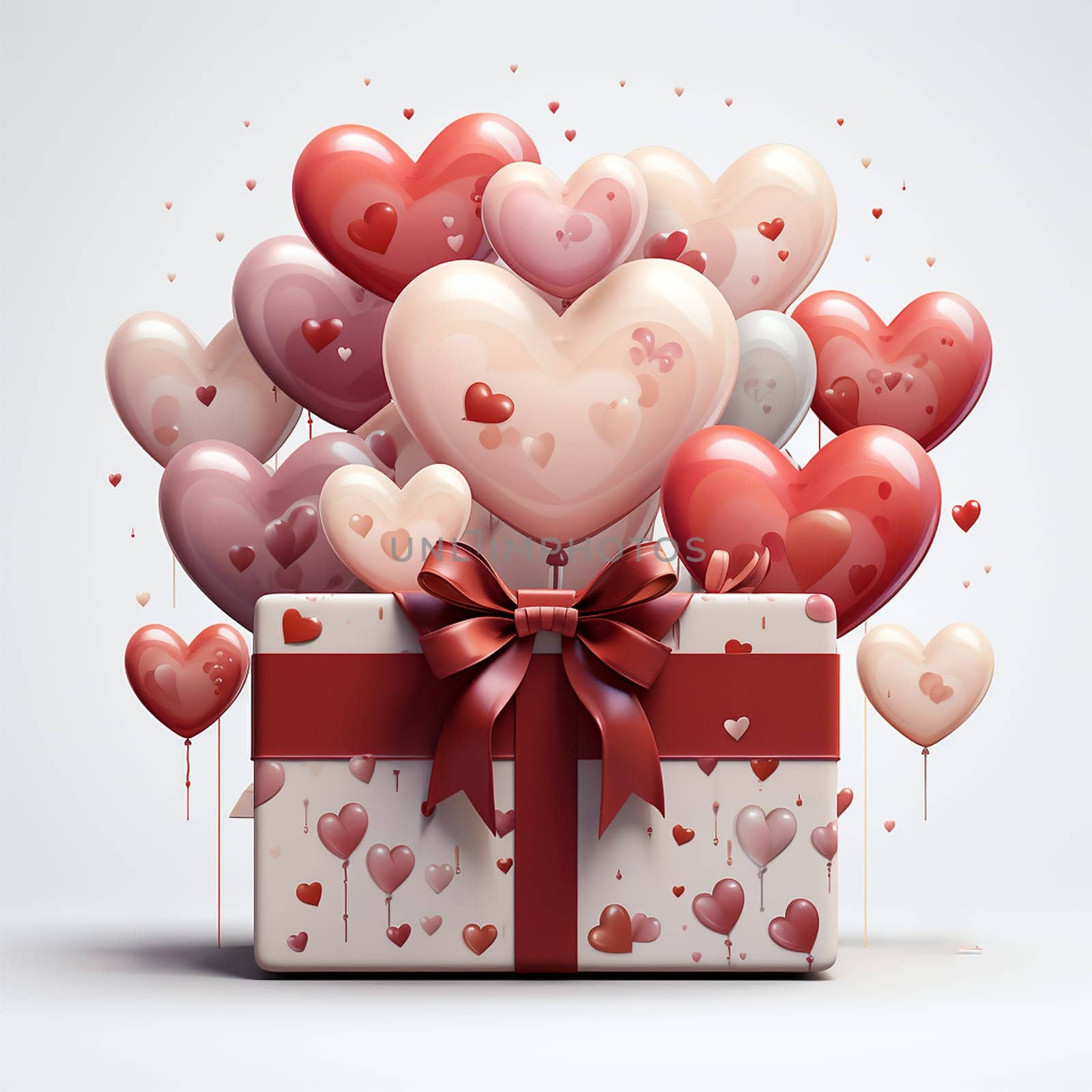Valentine's day design. Realistic 3d pink gifts boxes. Open gift box full of decorative festive object. Holiday banner, web poster, flyer, stylish brochure, greeting card, cover. Romantic background Valentine's Day concept by Annebel146