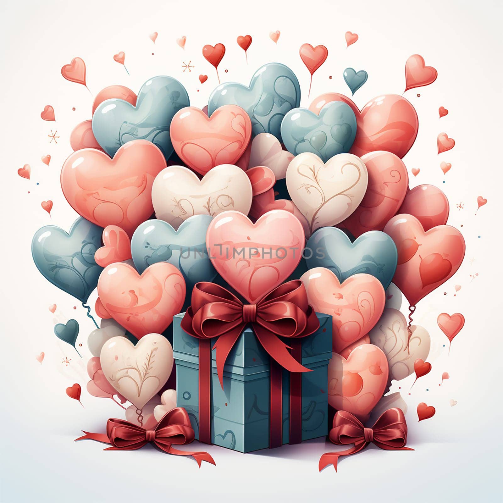 Valentine's day design. Realistic 3d pink gifts boxes. Open gift box full of decorative festive object. Holiday banner, web poster, flyer, stylish brochure, greeting card, cover. Romantic background Valentine's Day concept Copy space