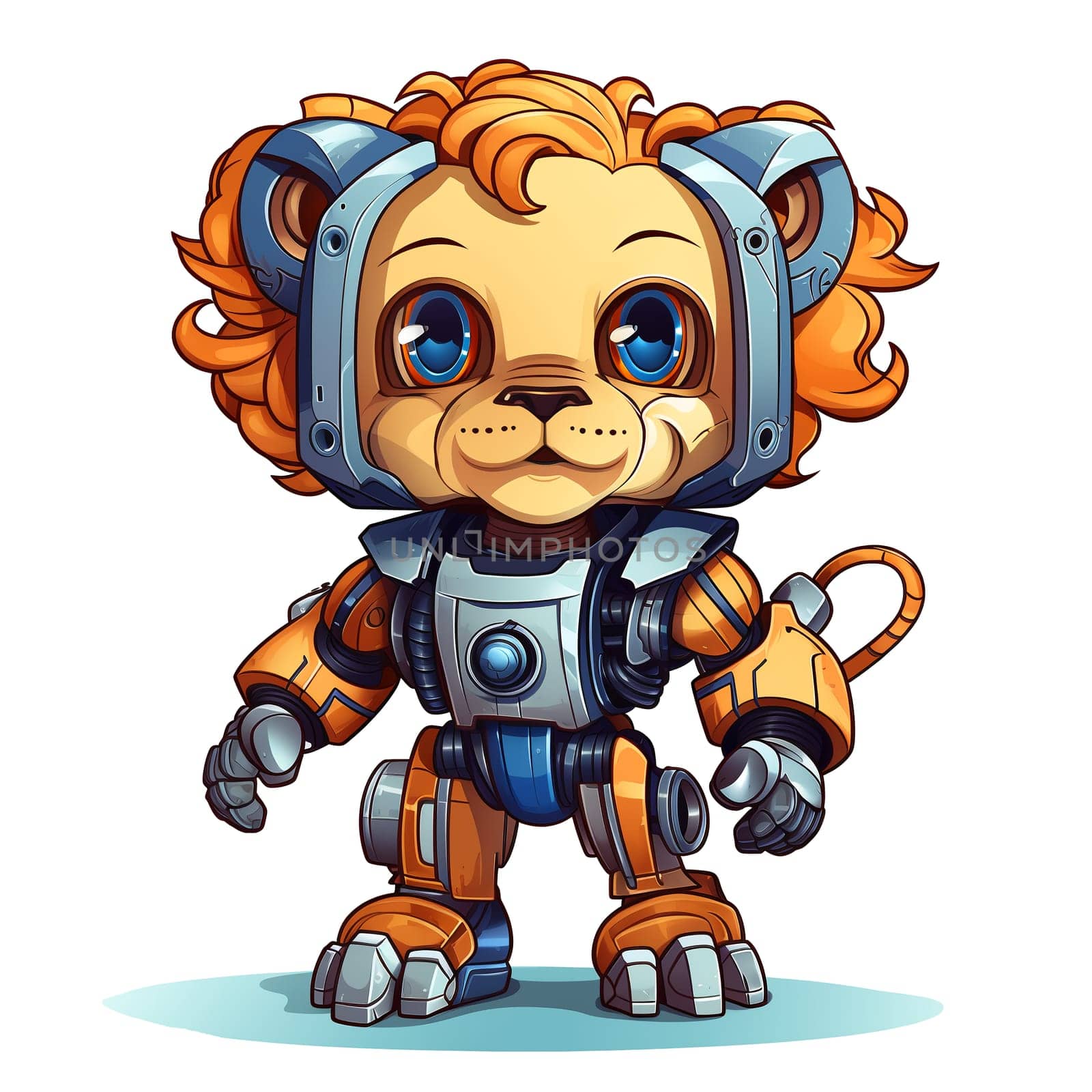 Cartoon lion robots. T-Shirt, Sticker. Funny cyborg. AI Generated