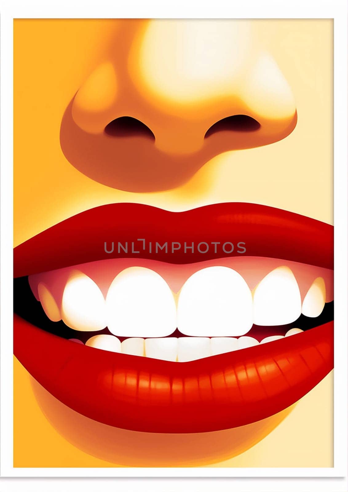 woman fashion illustration kiss toothpaste red lipstick poster teeth lip pop. Generative AI. by Vichizh