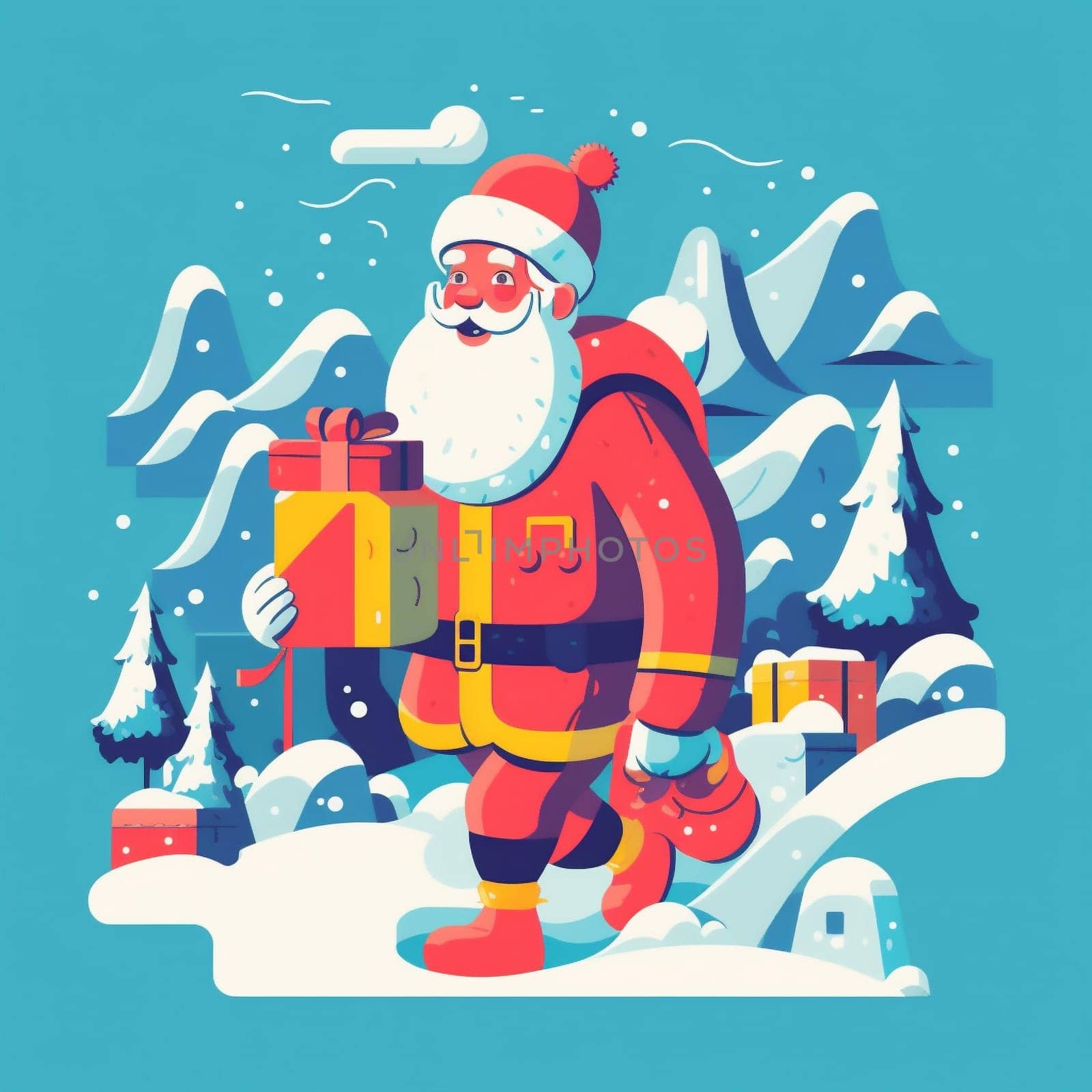 winter red cartoon illustration santa present christmas gift holiday claus. Generative AI. by Vichizh