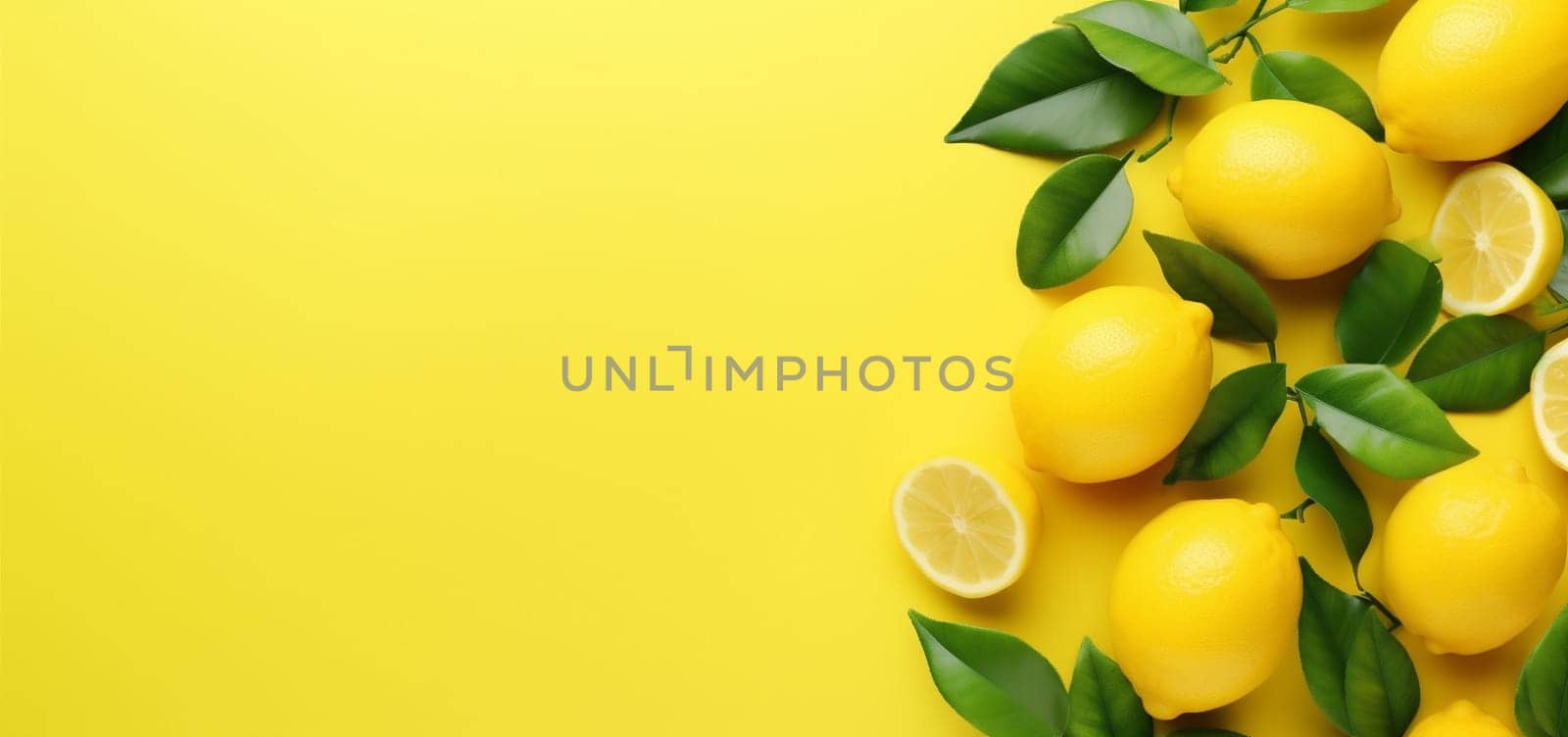 summer natural lemon fresh yellow healthy top background view food juicy fruit. Generative AI. by Vichizh