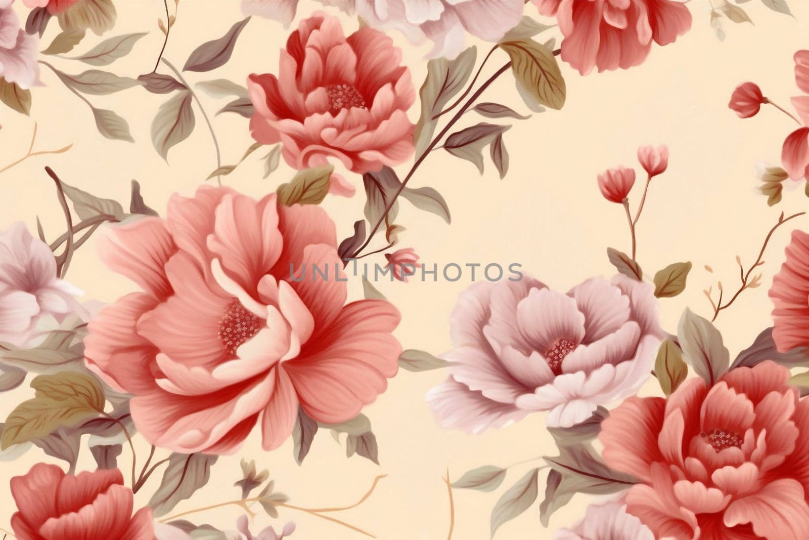 wallpaper decoration summer texture fabric spring drawing flower pattern petal art abstract modern colorful textile leaf design floral retro seamless. Generative AI.