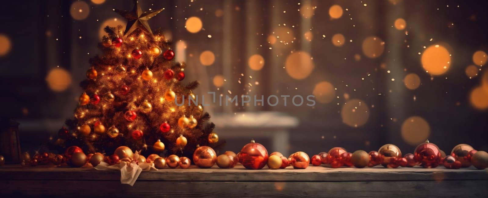 new table holiday decoration festive space christmas year celebration copy light. Generative AI. by Vichizh