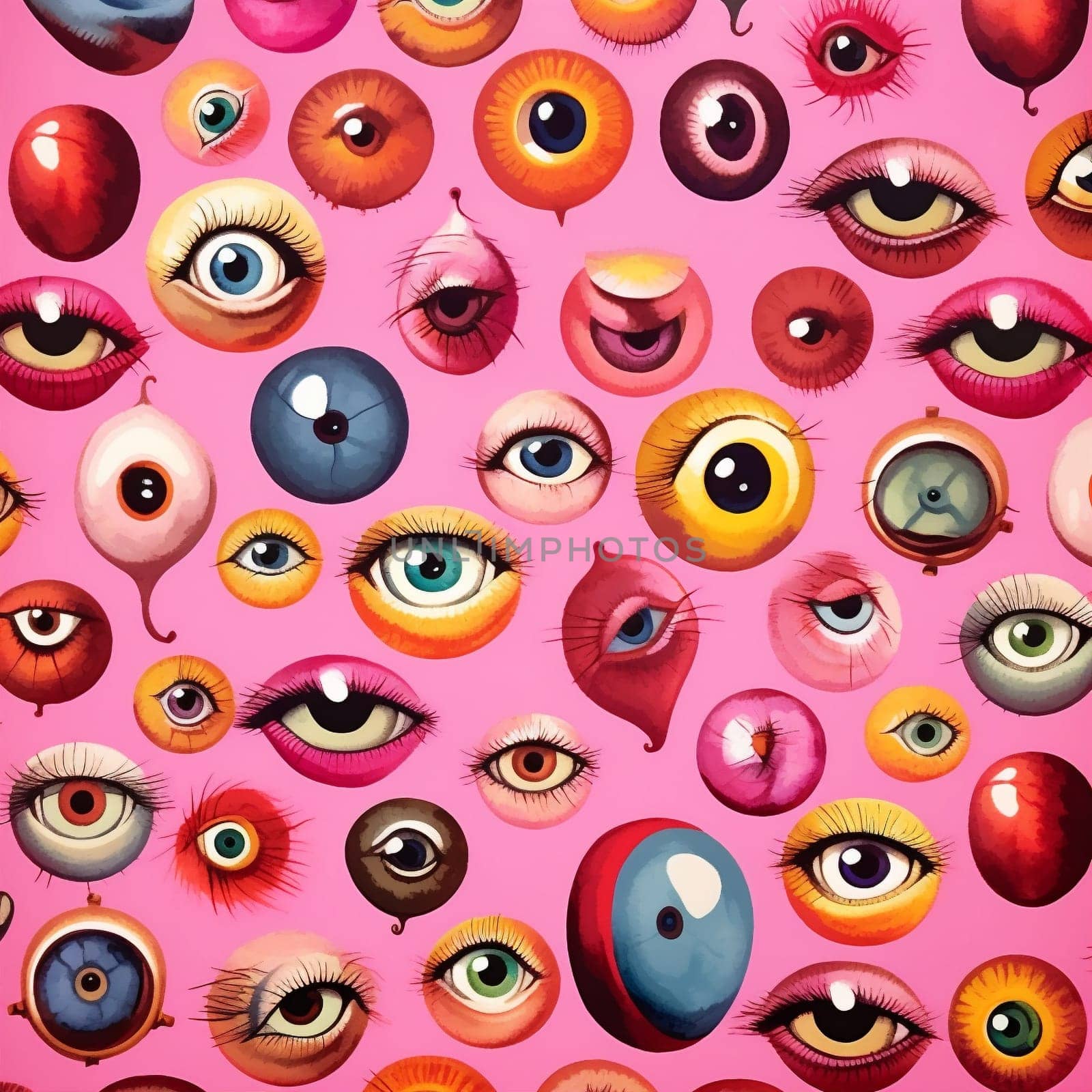 abstract background decoration doodle pink design pattern blue eye illustration seamless. Generative AI. by Vichizh