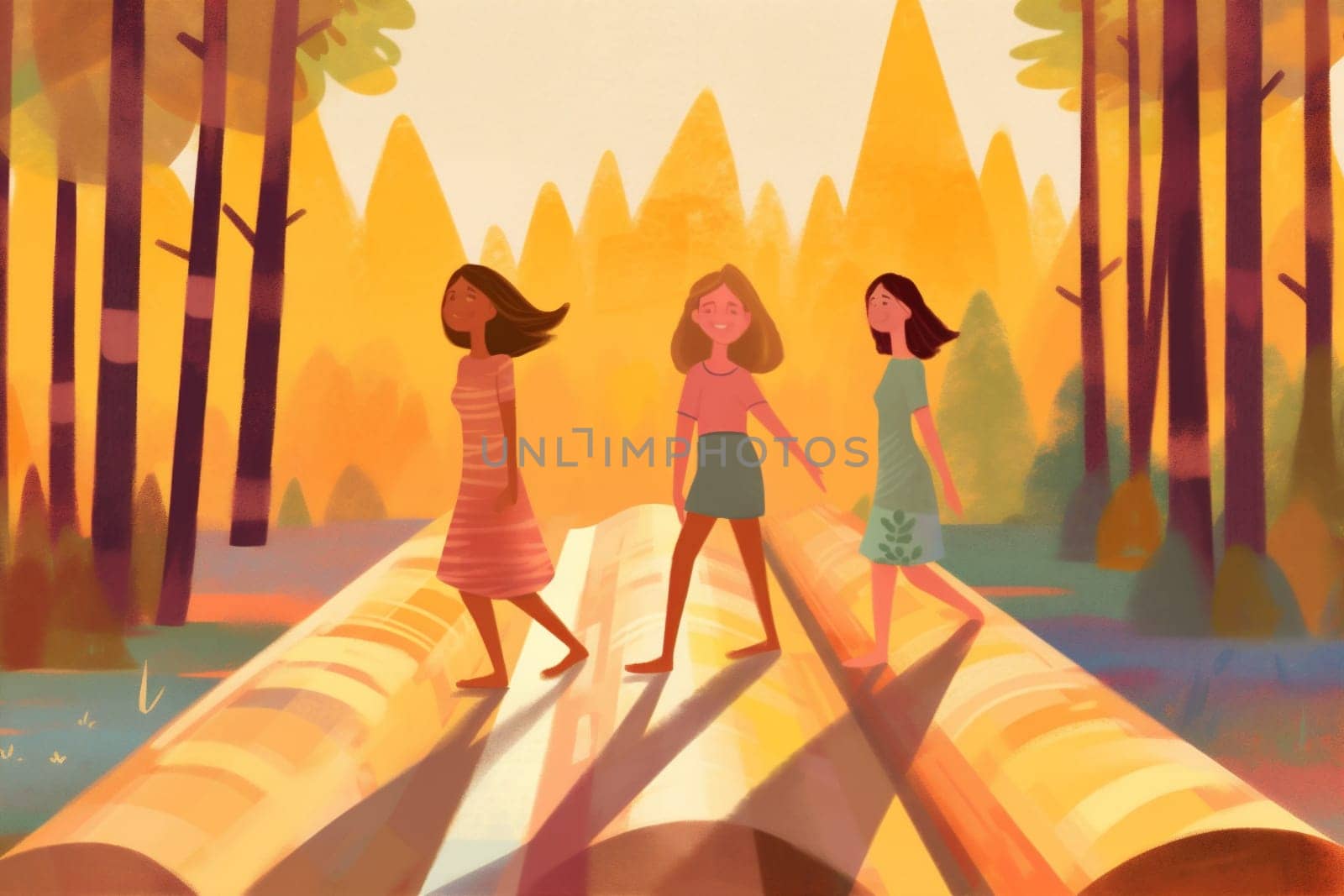 beauty woman meditation travel silhouette yoga freedom summer relax female sitting girl nature forest spirituality relaxation cartoon tree meditating young healthy. Generative AI.