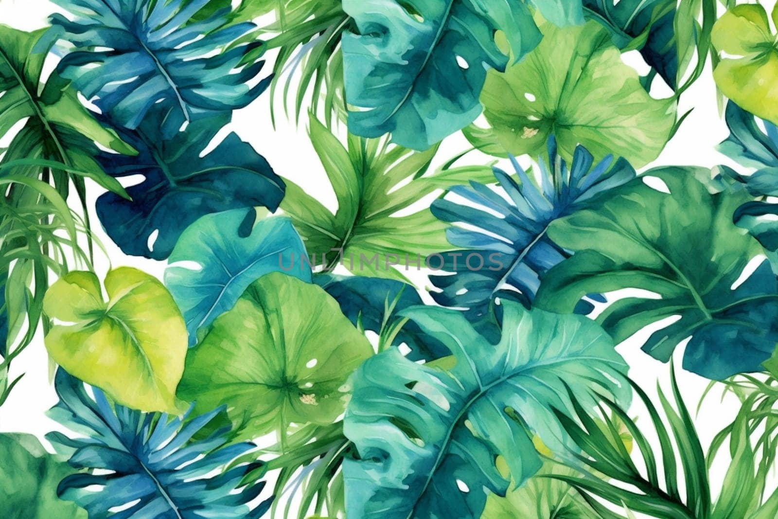 trendy seamless leaf pattern design tropical monstera background jungle summer palm. Generative AI. by Vichizh