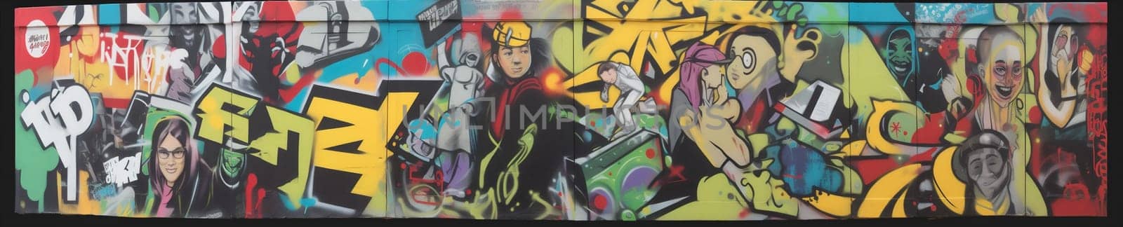 background graffiti art urban wall banner yellow illustration spray paint colourful. Generative AI. by Vichizh