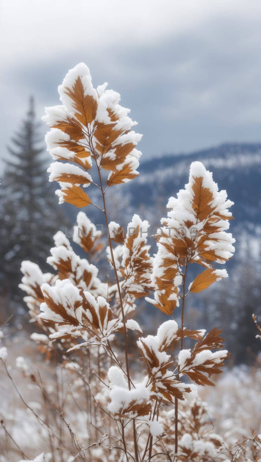 Beautiful autumn plant in the snow by applesstock