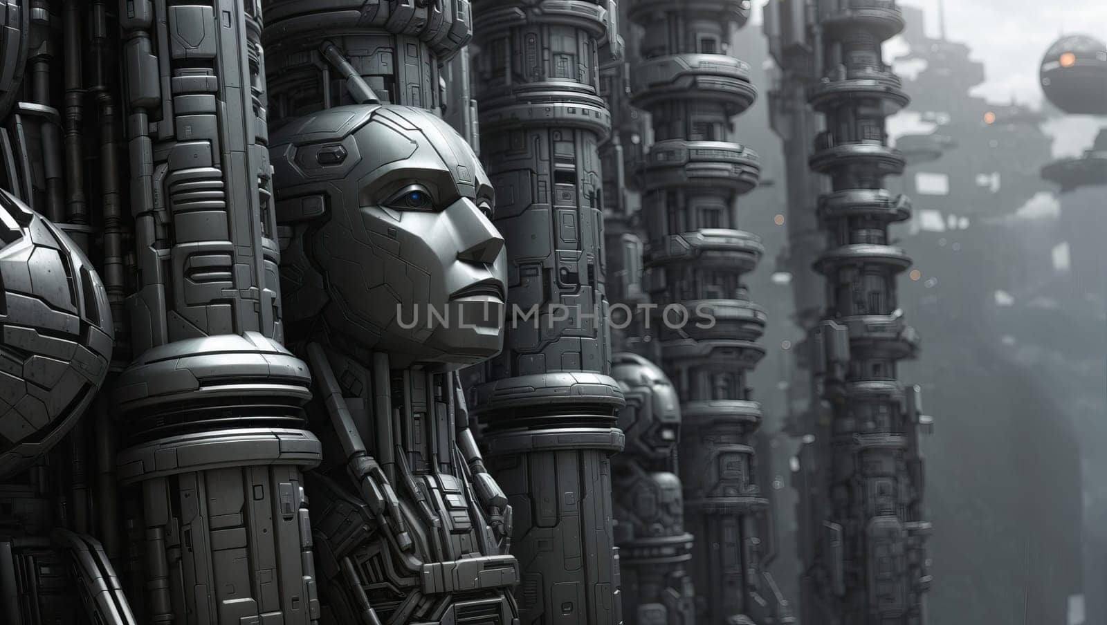 Robot in futuristic dark future city by applesstock