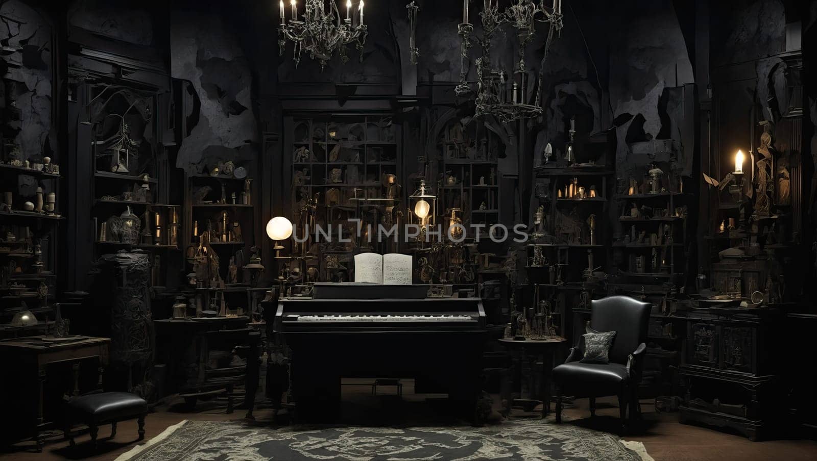Gothic cabinet with piano by applesstock