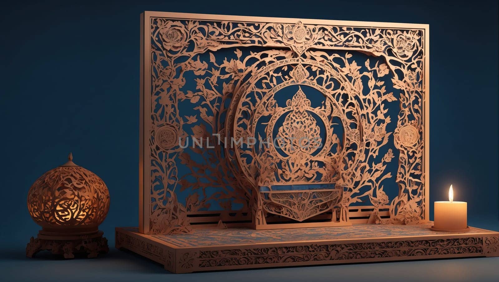 Shadowbox in indian style with candle. AI generated
