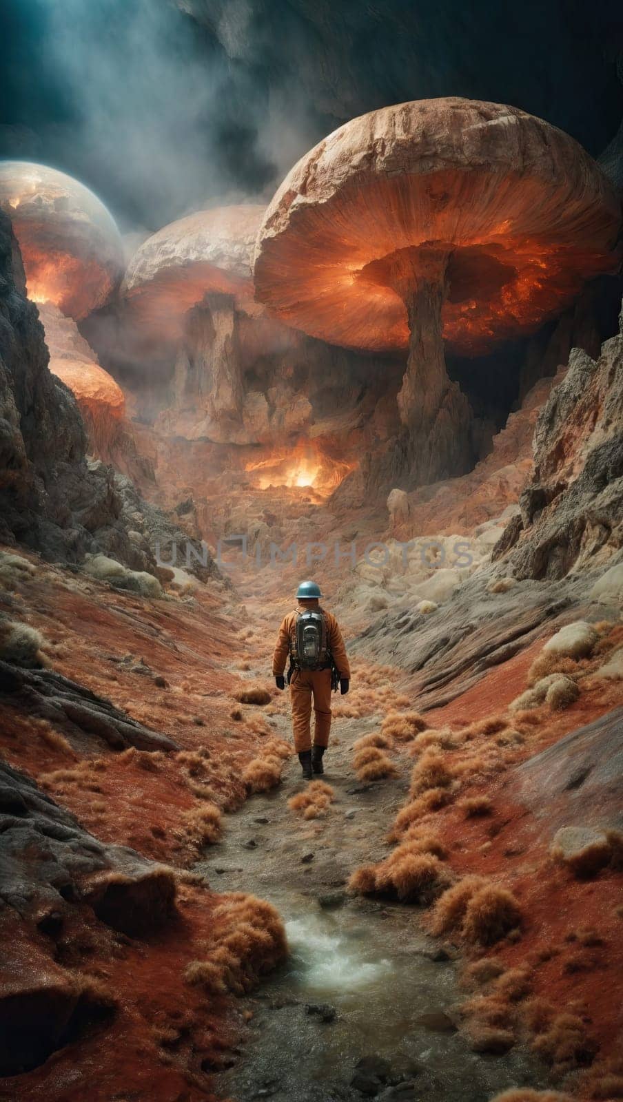 Journey to the center of the earth. Surreal sci-fi by applesstock