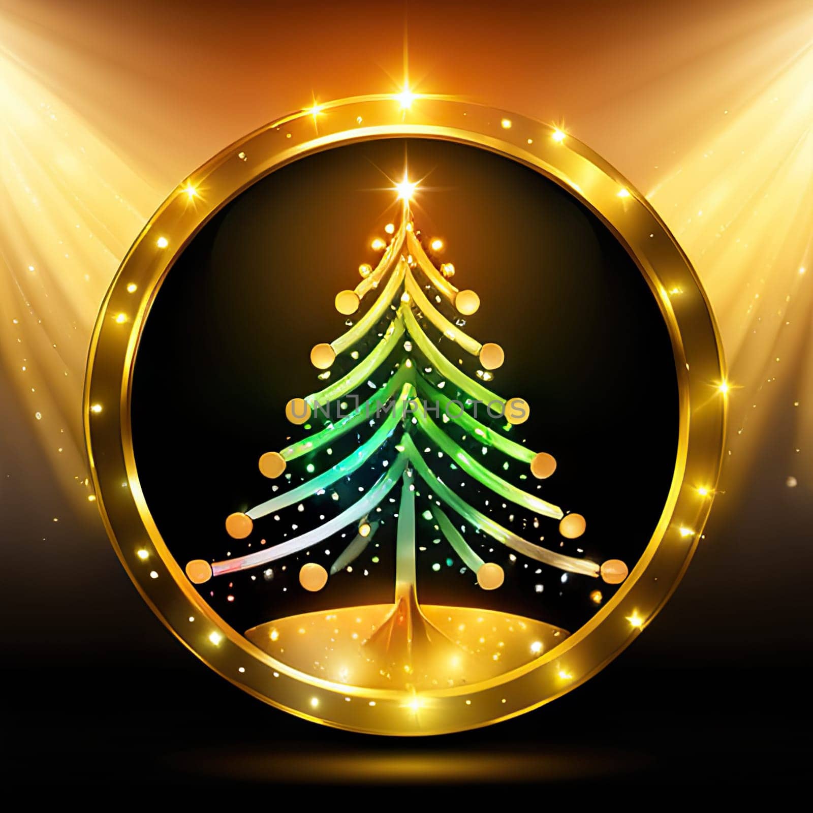 Christmas trees with decorations Christmas and New Year concept, spruce trees with star and garland sign