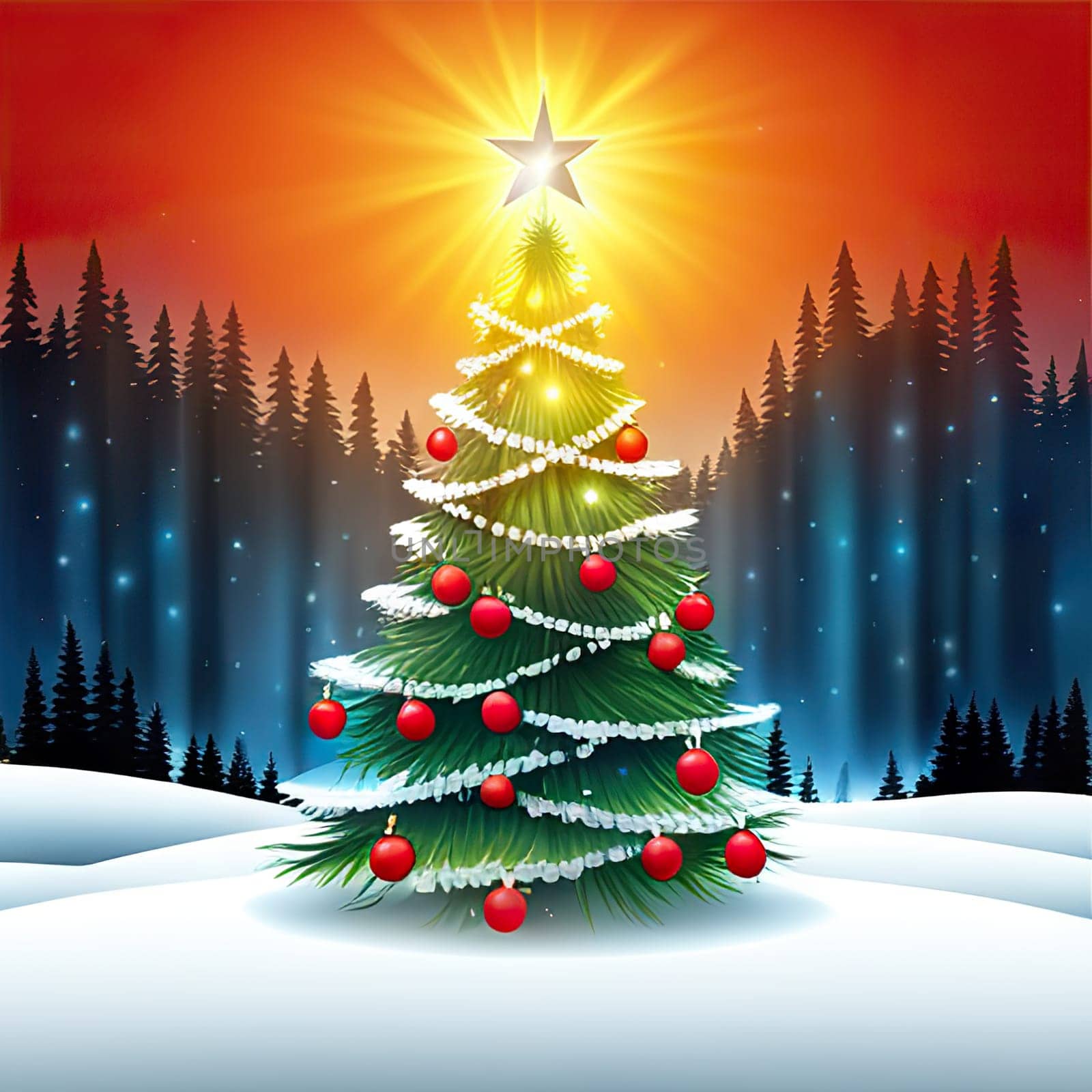 Christmas and New Year illustration with Xmas tree. by EkaterinaPereslavtseva