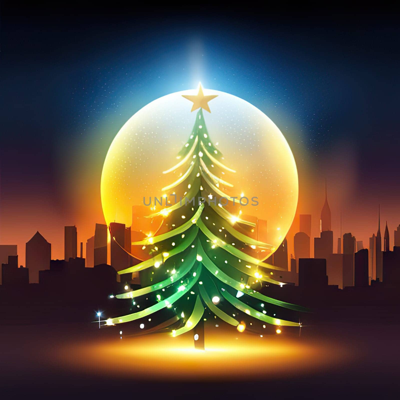 Christmas greeting card with graphic Christmas tree, colored background