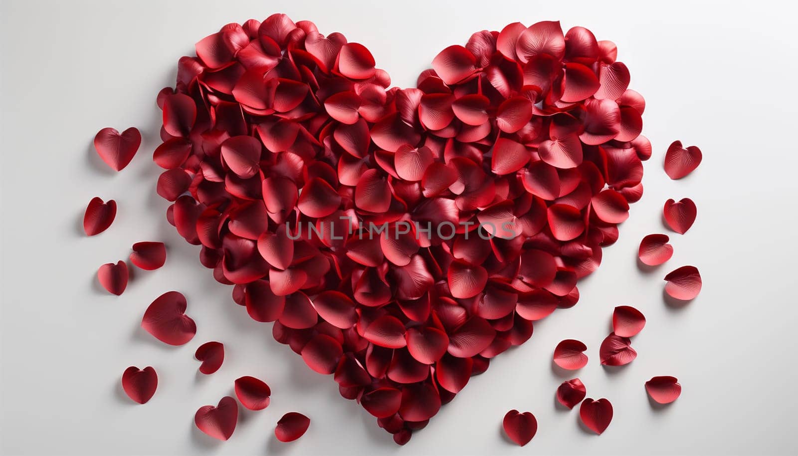 Romantic Valentine background, pink,red rose petals. Valentines Day Heart Made of Red Roses Isolated on White Background. Copy space