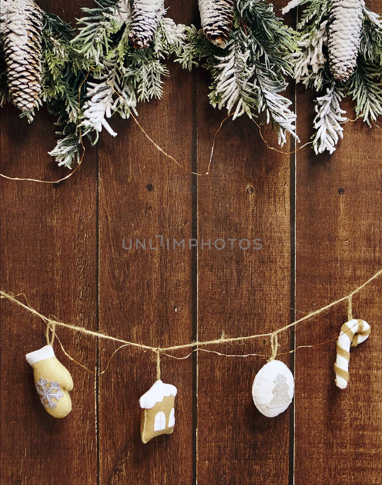 Background for Christmas and New Year's Eve. Beautiful wide angle holiday template with Christmas ball on the tree and glare.