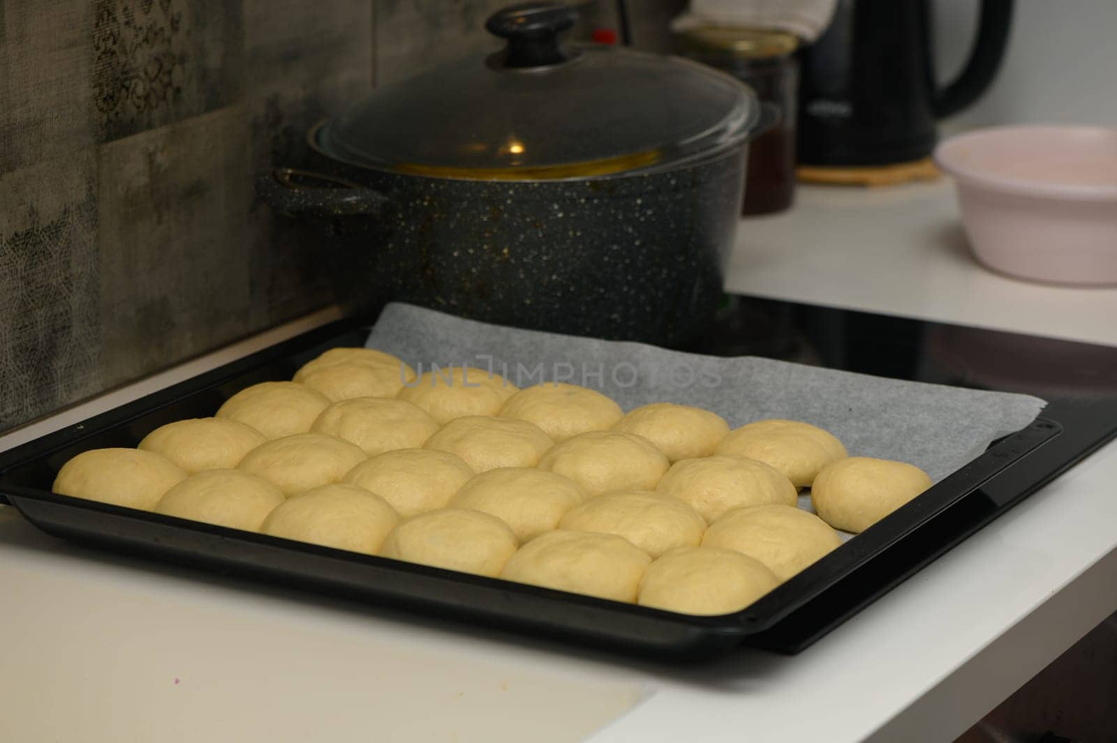 bun blanks on a baking sheet