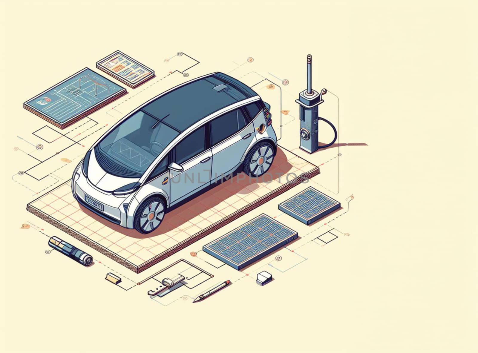 modern design render of ev hybrid suv smart vehicle car power schematics illustration by verbano