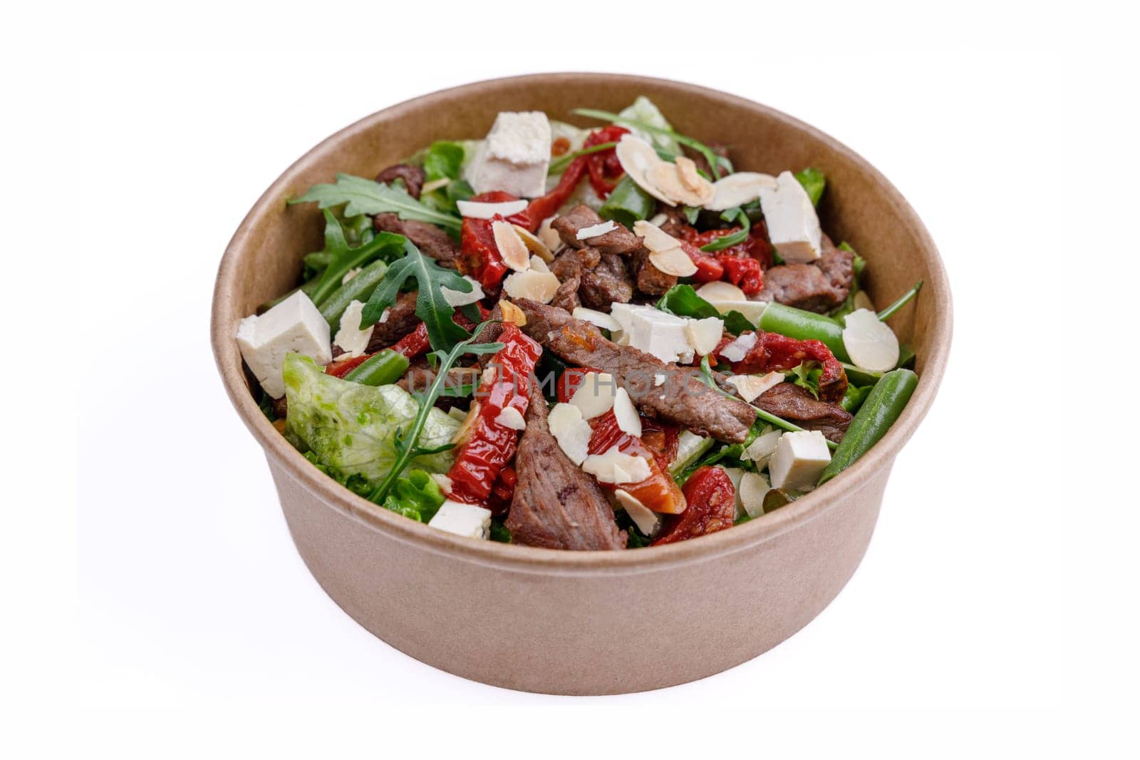 Salad with veal and tofu on a white background, for a food delivery site 1 by Mixa74