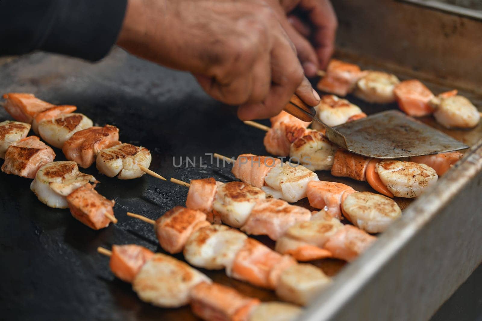 Grilled scallops barbecue on a grill