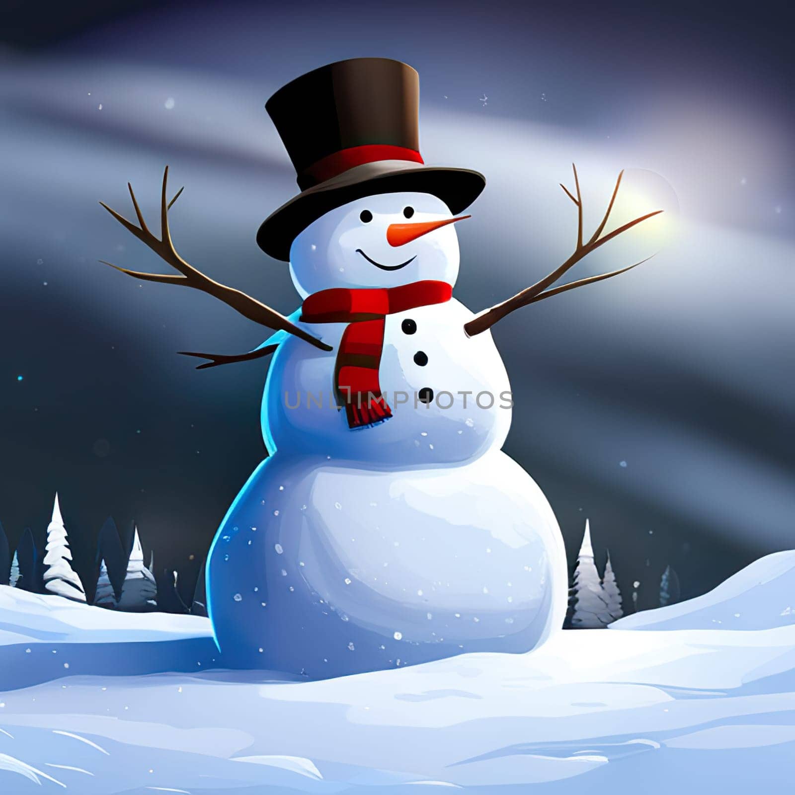 Happy snowman on winter background, concept of Christmas and new year