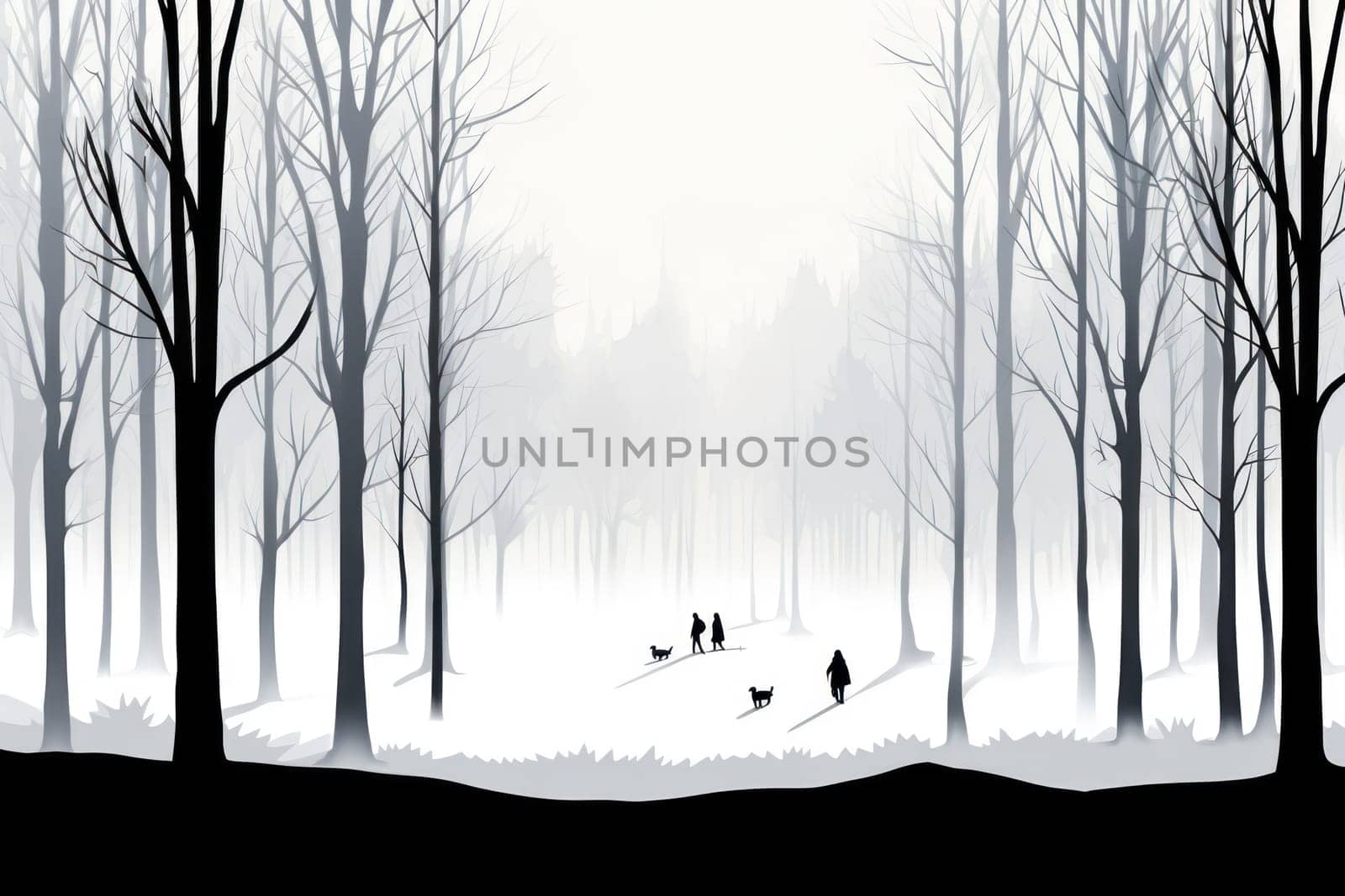 A striking visual display of the winter season, utilizing the extended shadows and sharp differences in lighting to craft captivating silhouettes against the snowy backdrop.
