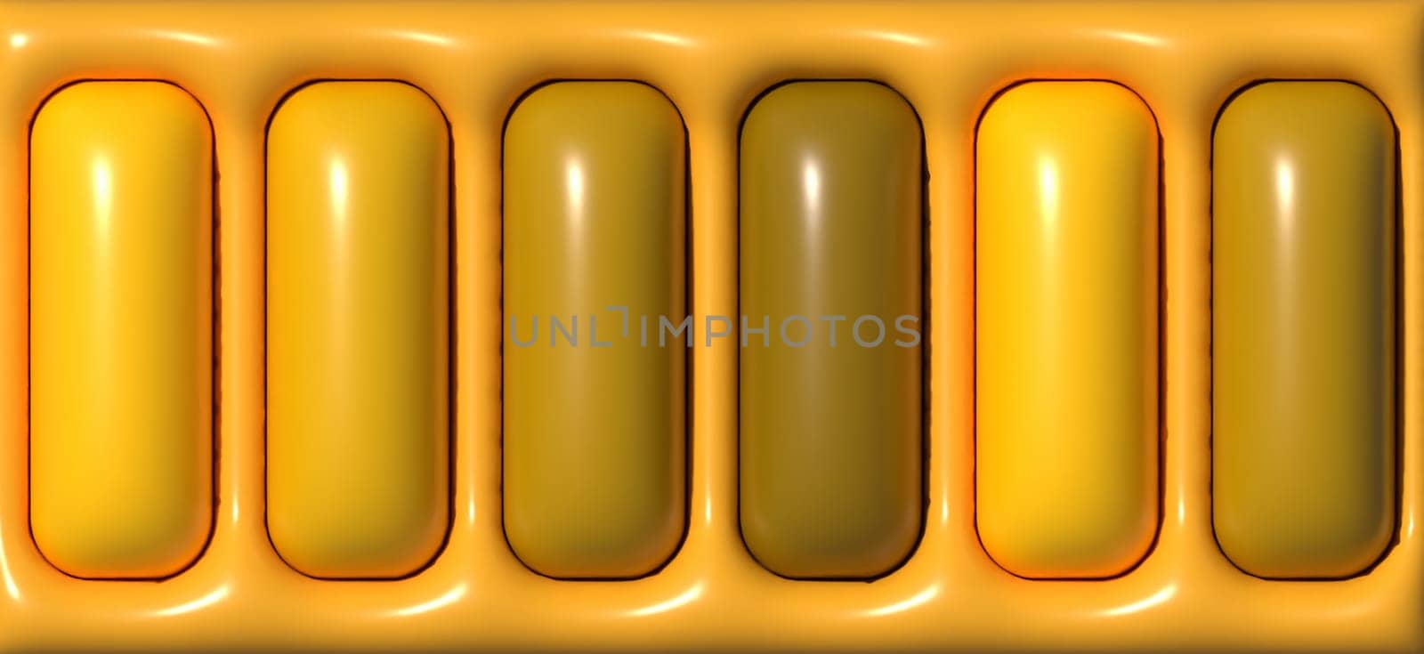 Inflated yellow lines with a shiny surface, 3D rendering illustration