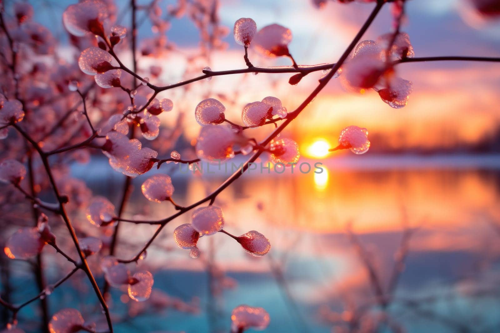An exquisite visual representation of the winter skies, highlighting the unique color schemes and breathtaking beauty brought by the low-angled sun during winter sunrises and sunsets.
