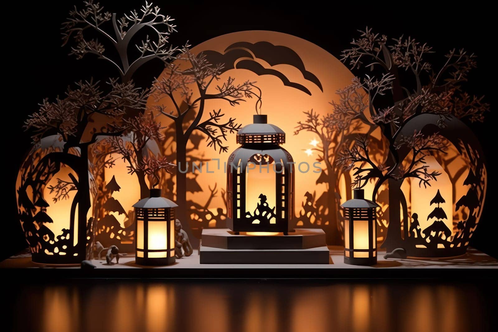 A captivating portrayal of the winter charm, focusing on the creation of cozy and welcoming visuals using the soft glow of candles or lanterns against the snowy backdrop.