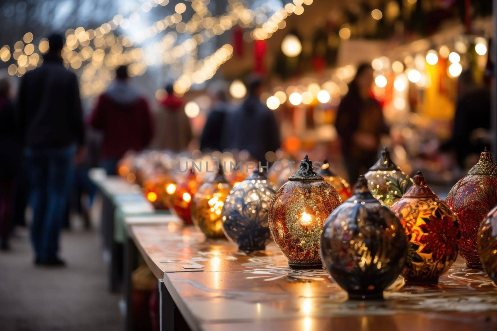 A vibrant depiction of the holiday spirit, capturing the lively ambiance of bustling markets and fairs adorned with festive decorations.