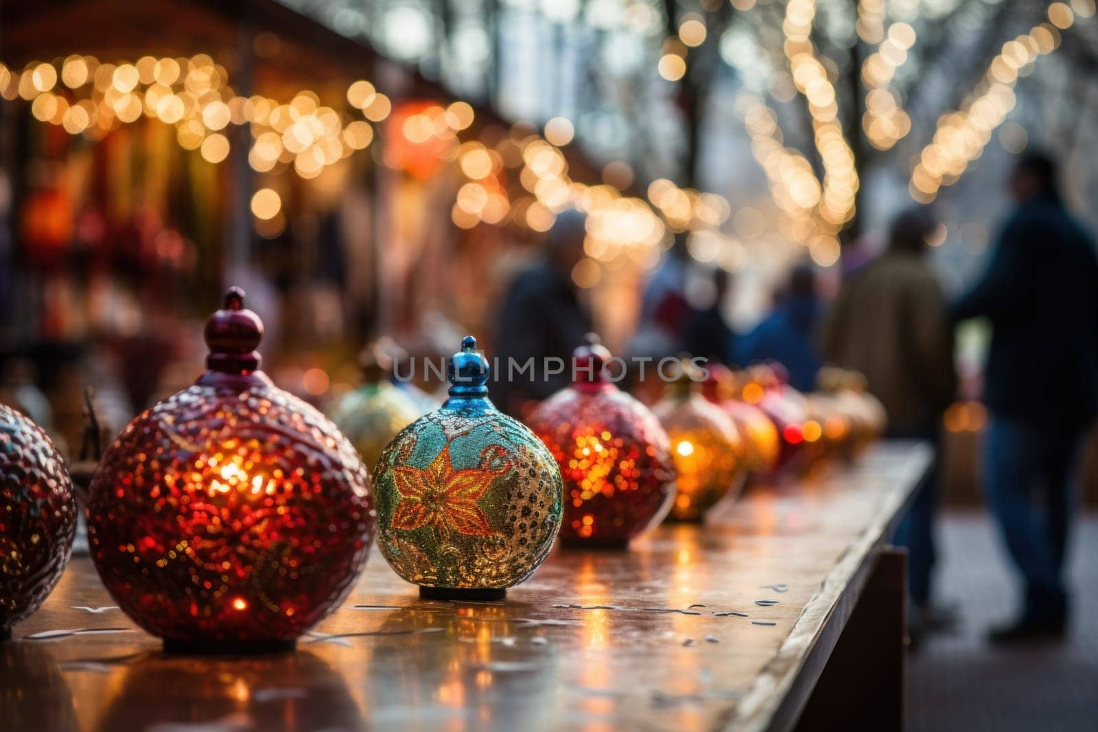 A vibrant depiction of the holiday spirit, capturing the lively ambiance of bustling markets and fairs adorned with festive decorations.