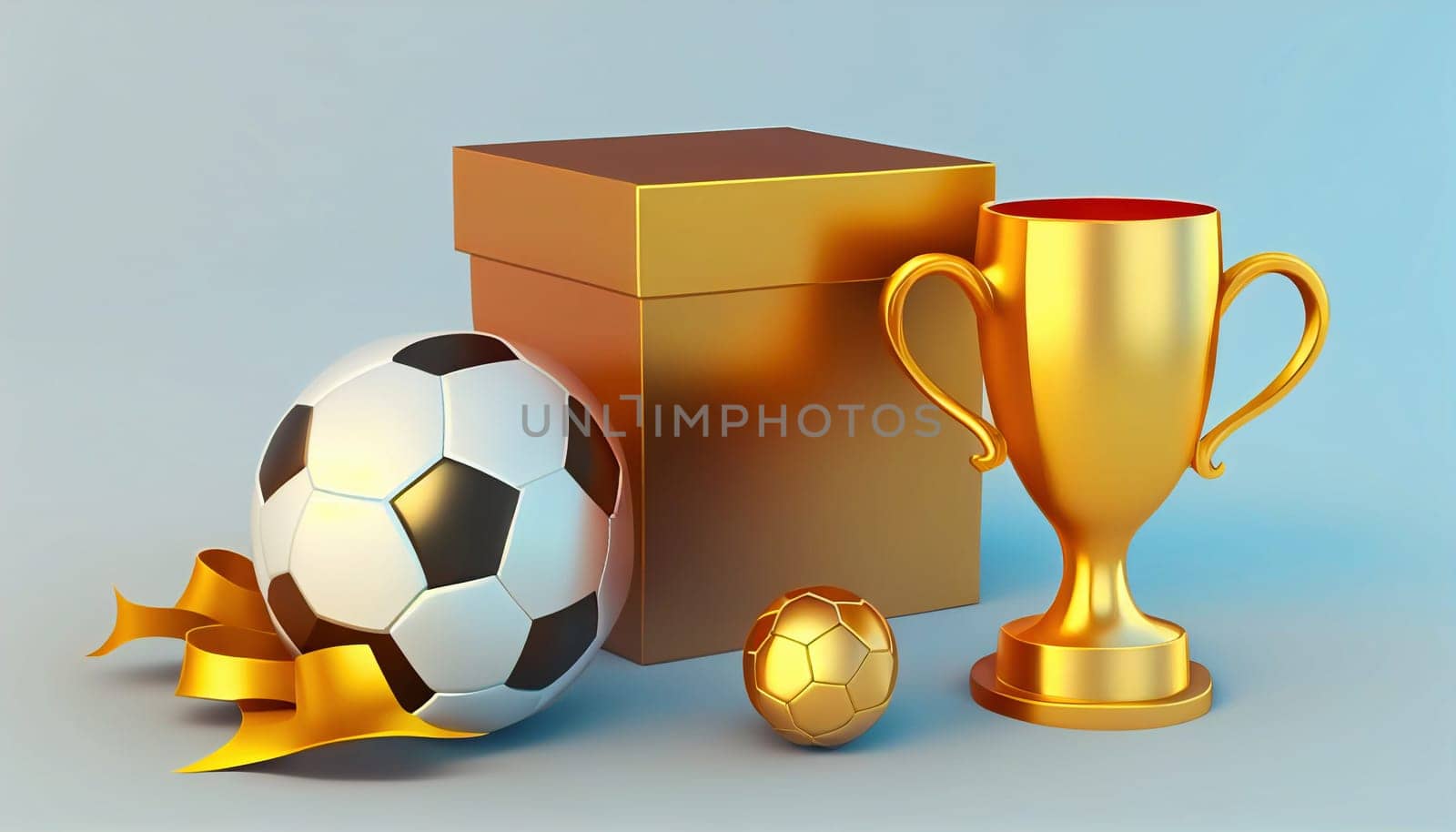 Beautiful design template mock up football world championship tournament soccer league. Soccer logo football with ball and golden cup. Generative AI by Andelov13