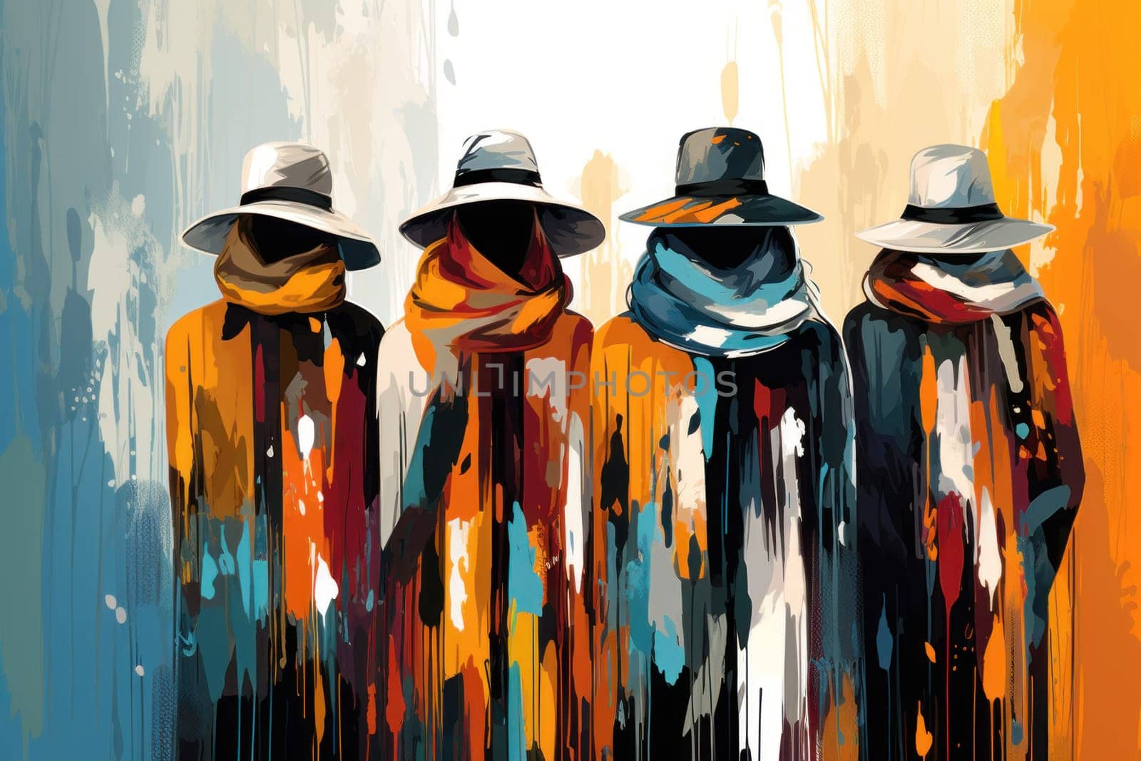A chic portrayal of the winter season's fashion, highlighting stylish winter attire, including scarves, hats, and coats. This composition captures the elegance and coziness of winter wardrobe.