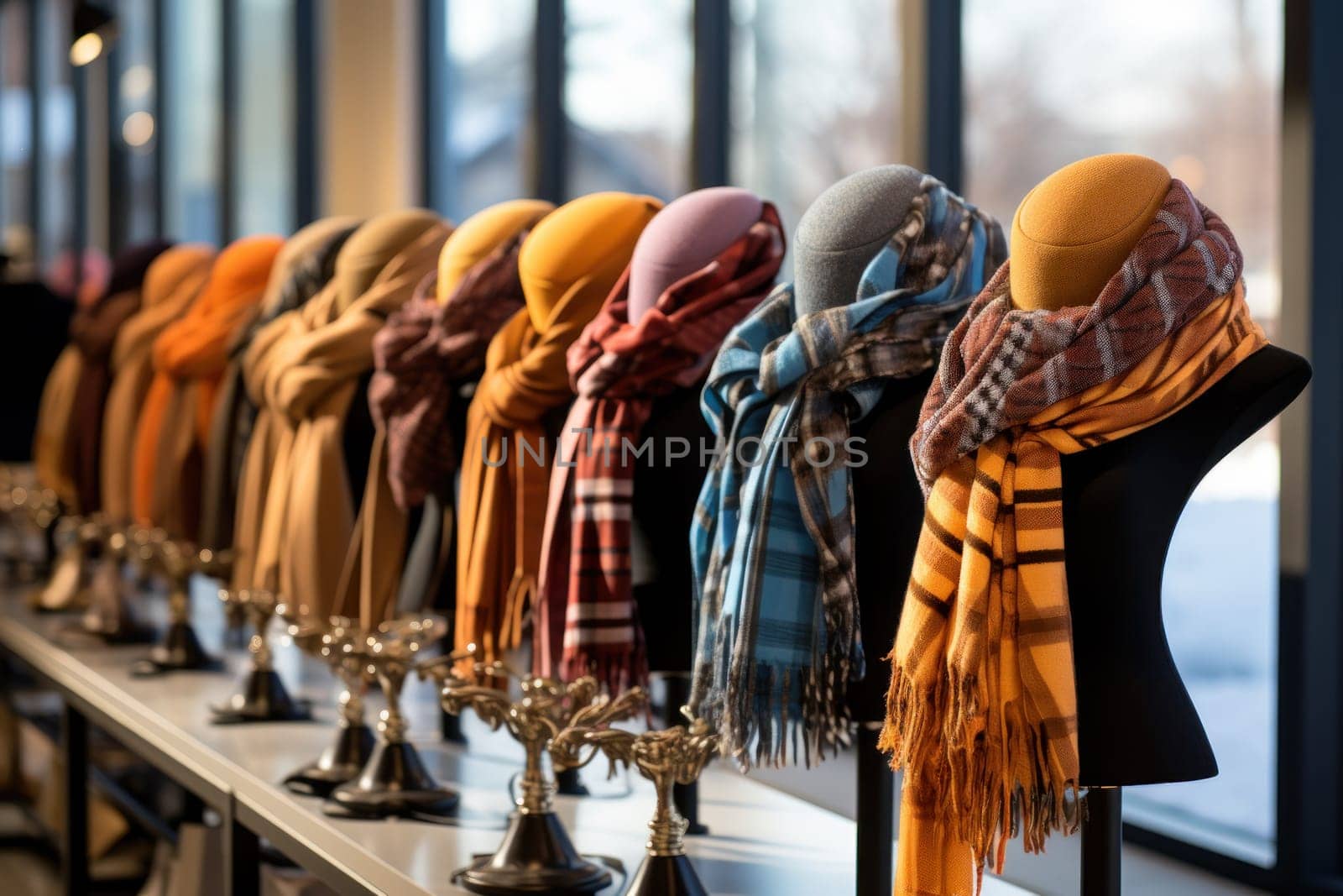 A chic portrayal of the winter season's fashion, highlighting stylish winter attire, including scarves, hats, and coats. This composition captures the elegance and coziness of winter wardrobe.