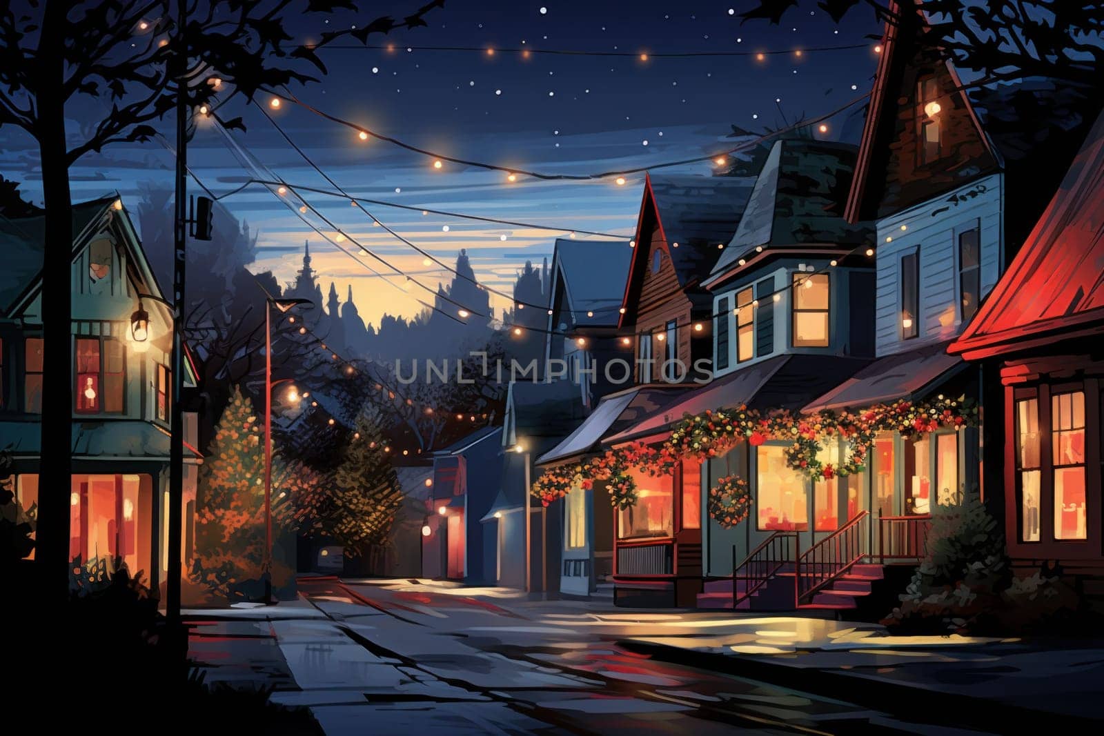 An enchanting portrayal of the holiday season, featuring the dazzling brilliance of Christmas lights, ornaments, and festive adornments that transform towns and neighborhoods into magical wonderlands.