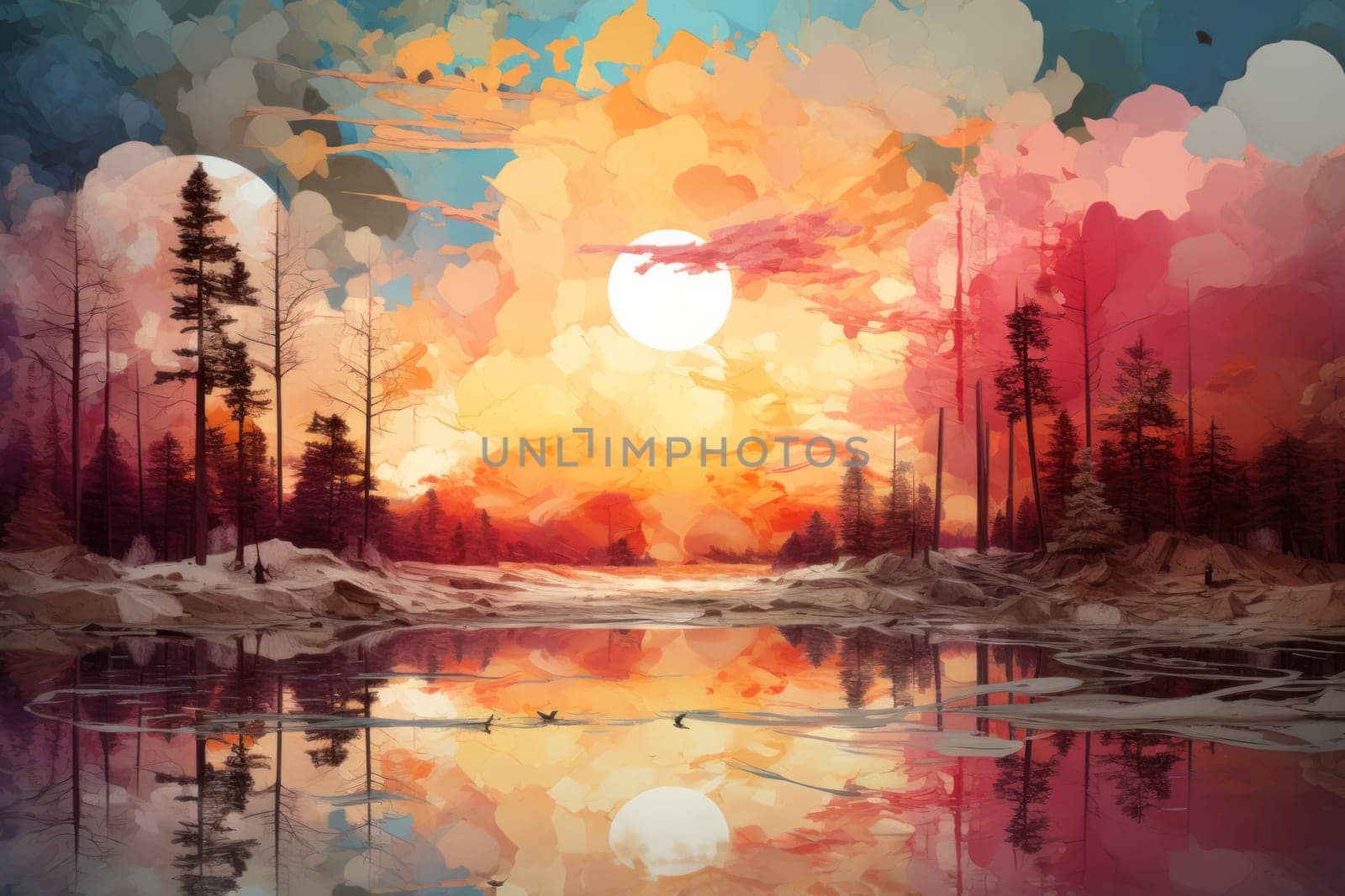 An exquisite visual representation of the winter skies, highlighting the unique color schemes and breathtaking beauty brought by the low-angled sun during winter sunrises and sunsets.