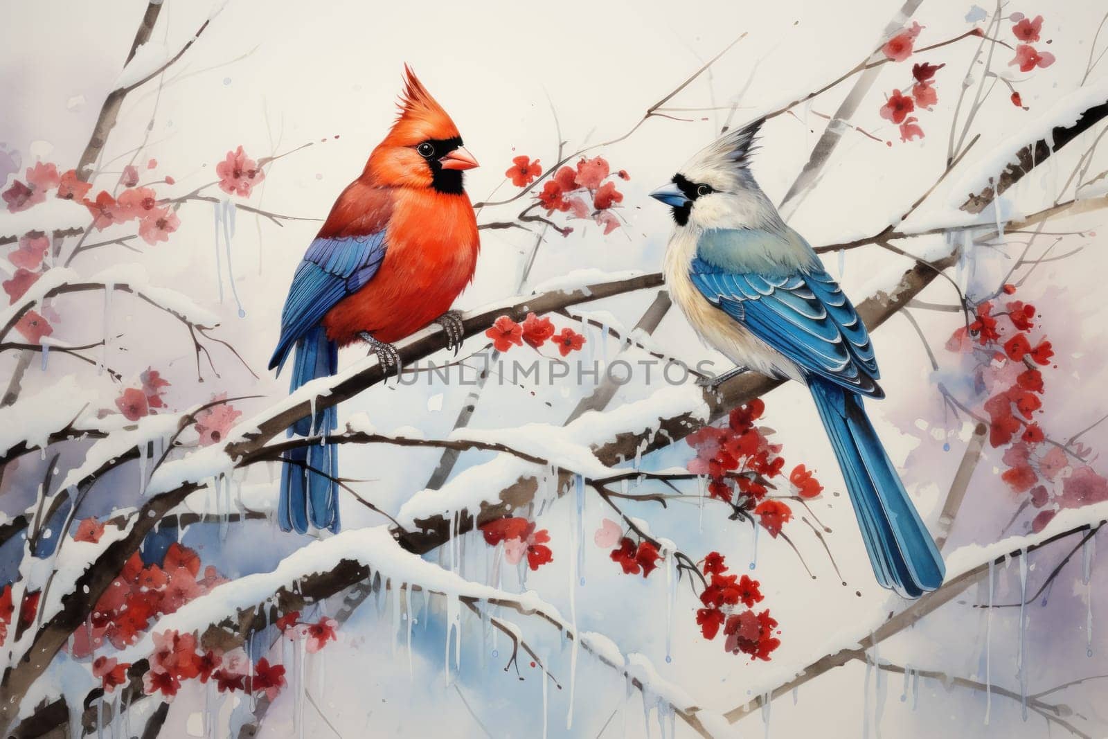 A stunning portrayal of winter's avian beauty, showcasing the artful photography of birds like cardinals, chickadees, and blue jays set against the pristine canvas of snow.
