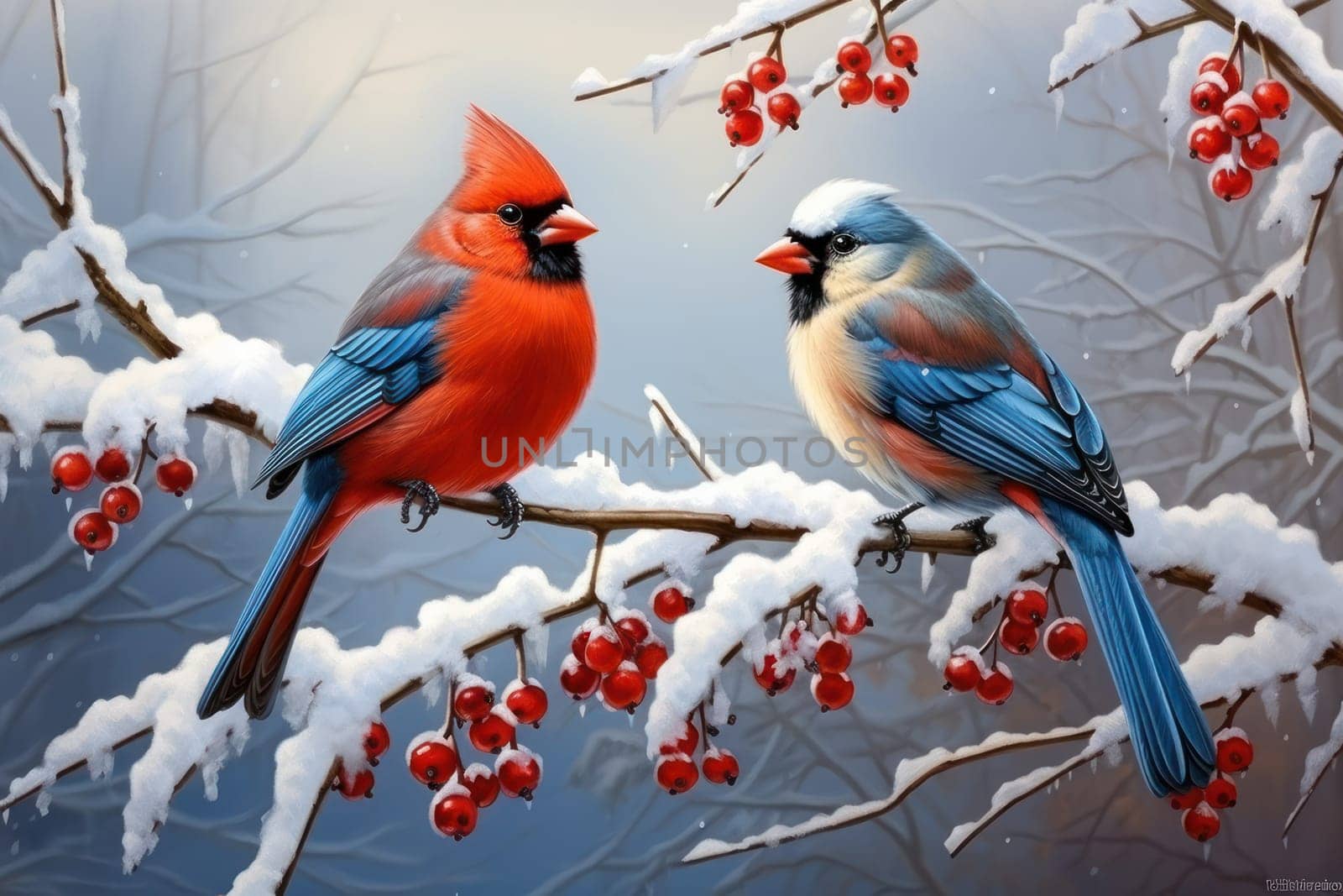 A stunning portrayal of winter's avian beauty, showcasing the artful photography of birds like cardinals, chickadees, and blue jays set against the pristine canvas of snow.