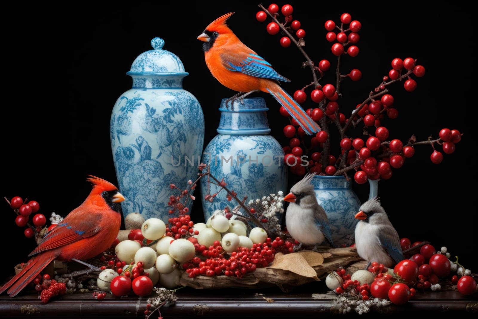 A stunning portrayal of winter's avian beauty, showcasing the artful photography of birds like cardinals, chickadees, and blue jays set against the pristine canvas of snow.