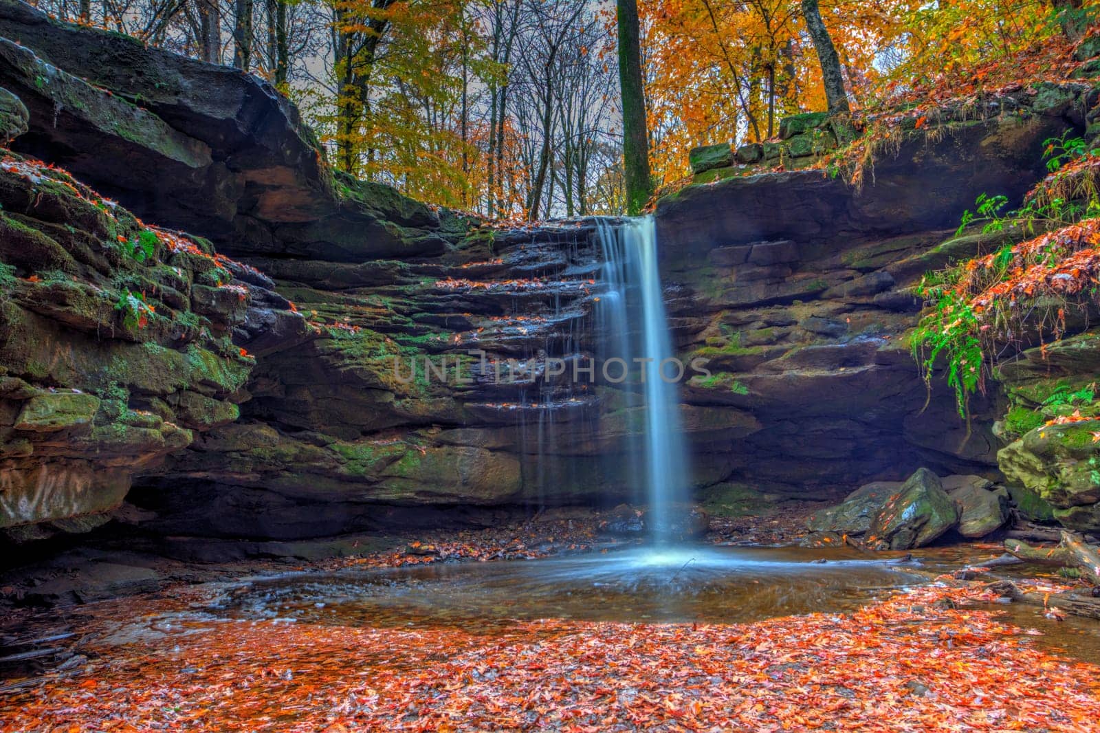 View of Dundee Falls in Autumn, Beach City Wilderness Area, Ohio