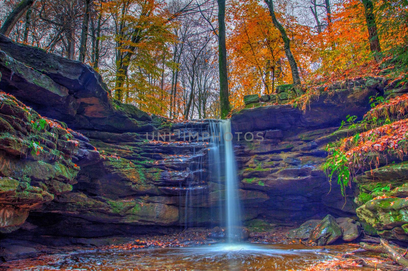 View of Dundee Falls in Autumn, Beach City Wilderness Area, Ohio