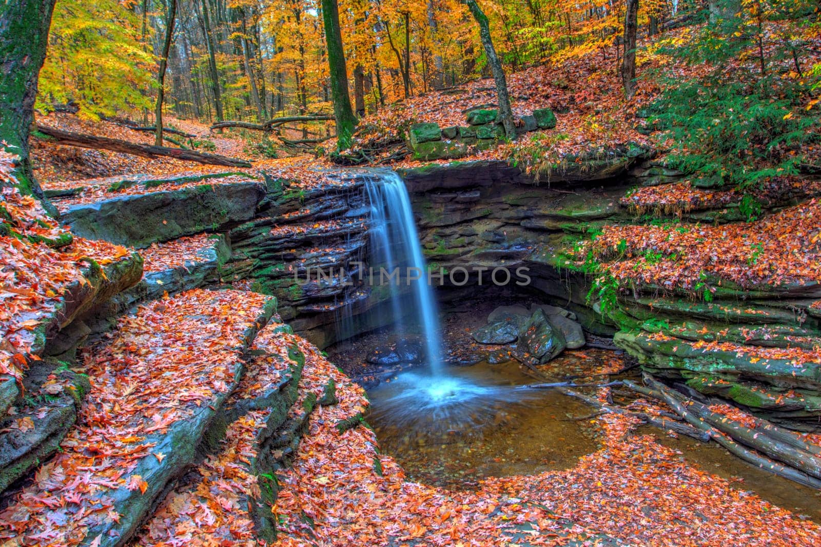 View of Dundee Falls in Autumn, Beach City Wilderness Area, Ohio